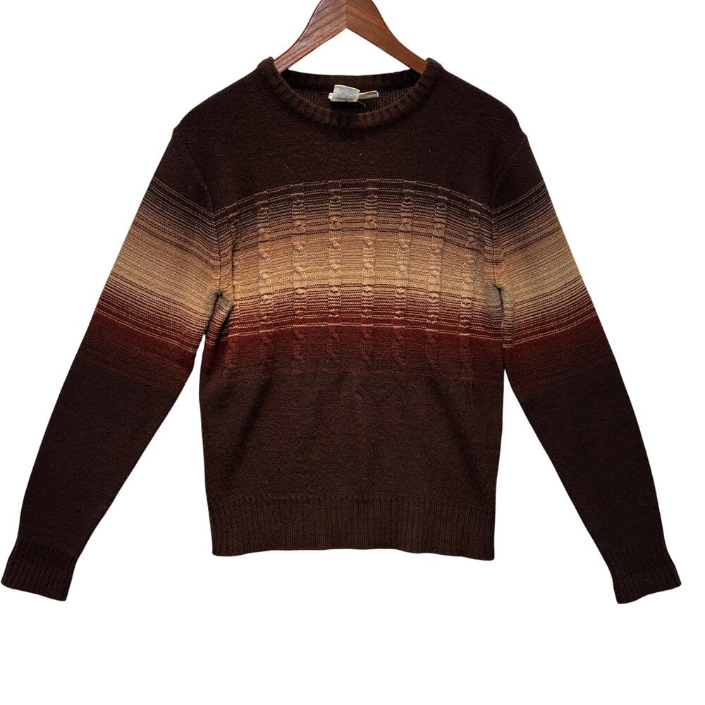 Vintage Kennington California Sweater Medium Brown Ombre Striped Cable Knit 70s